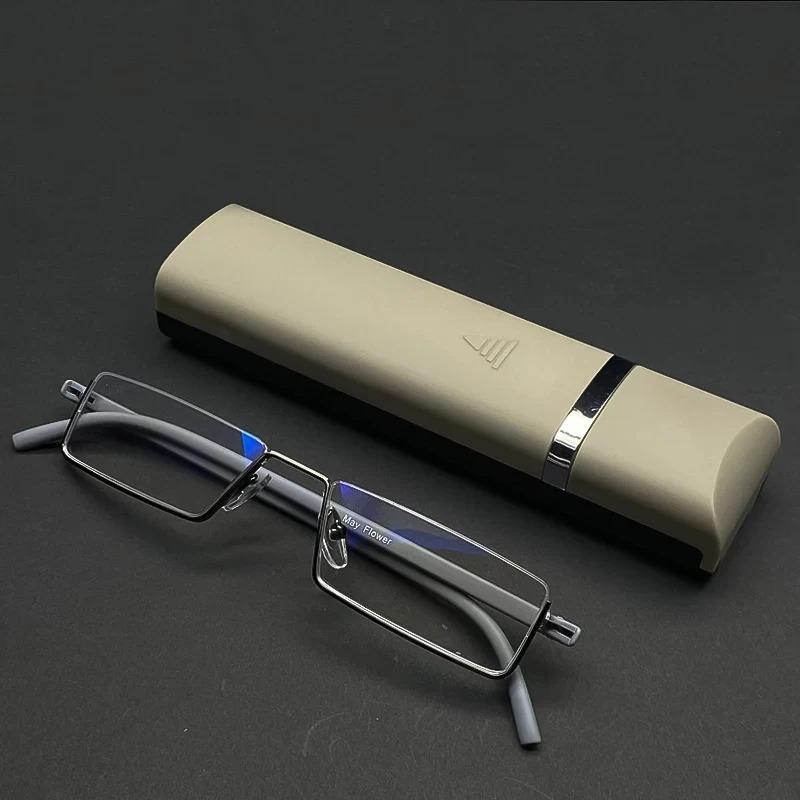 Anti blue light Coated Lenses Business Half Frameless Ultra-light Portable Reading Presbyopia Eyeglasses + Box +1.25 +1.5 +1.75 +2.25 To +4