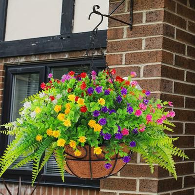 Artificial Hanging Flowers with Basket Faux Silk Flowers In Coconut Lining Basket Artificial Hanging Violet Petunia for Spring Garden Porch