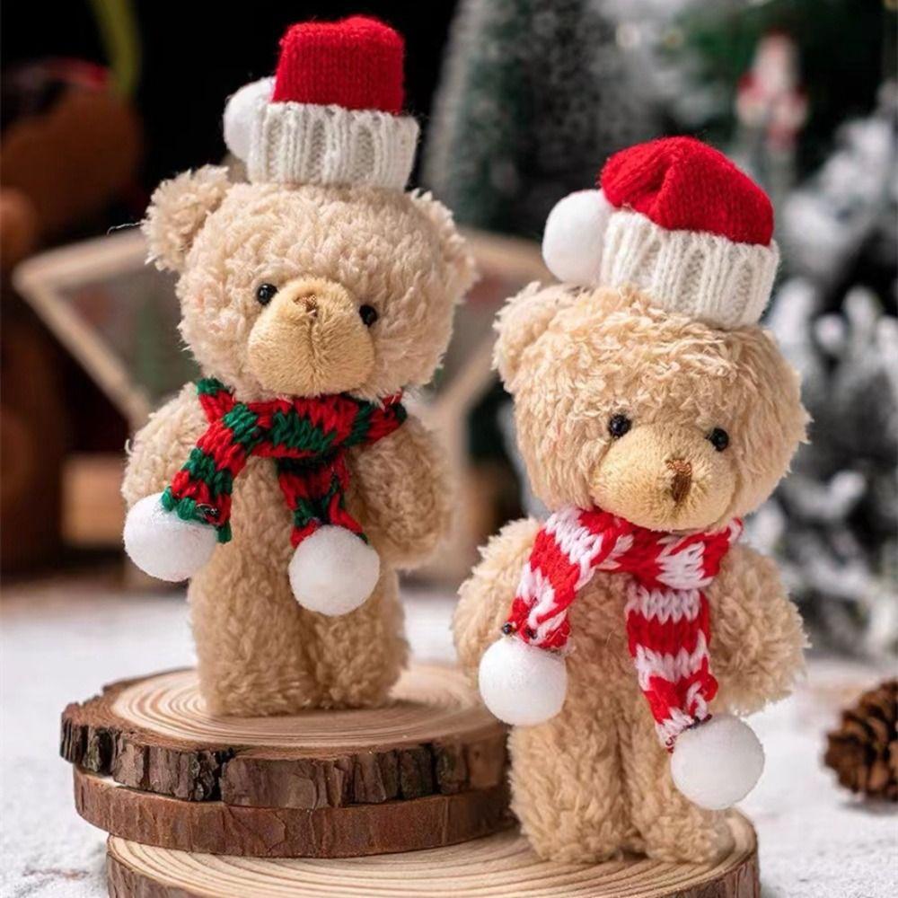 Brown White Christmas Bear Pendant Couple Hat Bear Handheld DIY Bear Cute Curly Bear  Bag Pendant