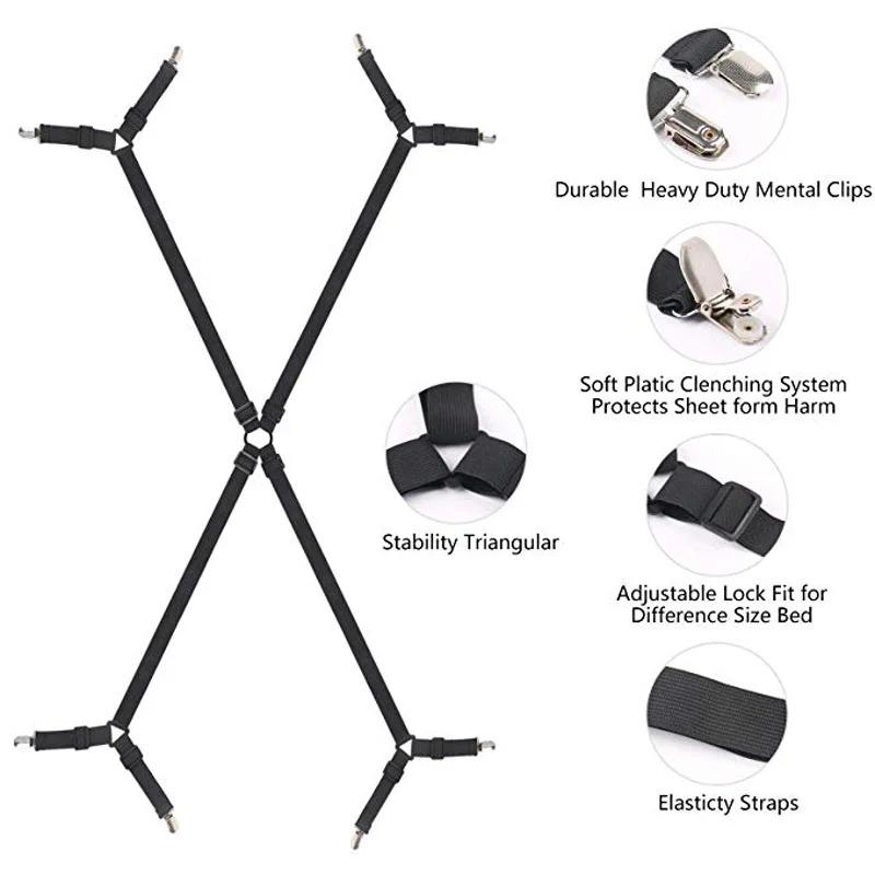 2pcs Adjustable Triangle Elastic Suspenders Gripper Holder Straps Clip for Bed Sheets Mattress Covers Sofa Cushion Band Belt