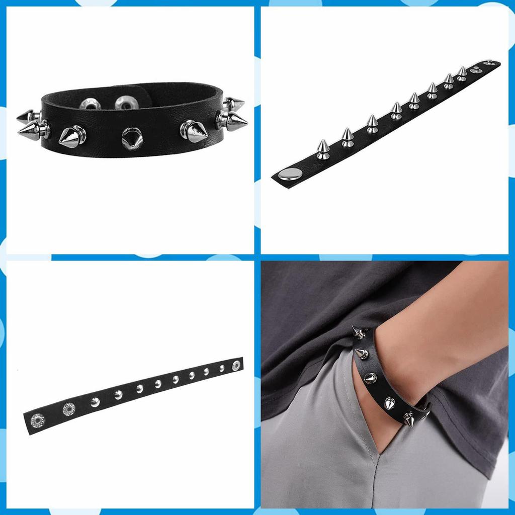 3-Piece Men's Punk Leather Bracelet Set: Multi-Layer Chain & Rivet Style