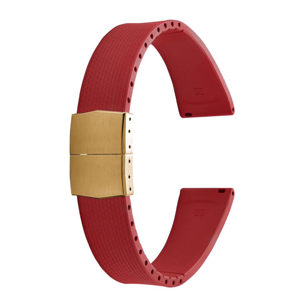 20mm Delugs CTS FKM Gummi Uhrenarmbänder mit 4 Farben Schmetterlingsschließe Einzigartige Textur Schnellverschluss Uhrenarmband für Markenuhr