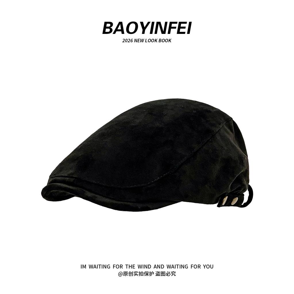 Autumn and winter vintage British Fengbao boy hat, versatile for women, face-enhancing little wool artist's hat, men's solid color octagonal hat