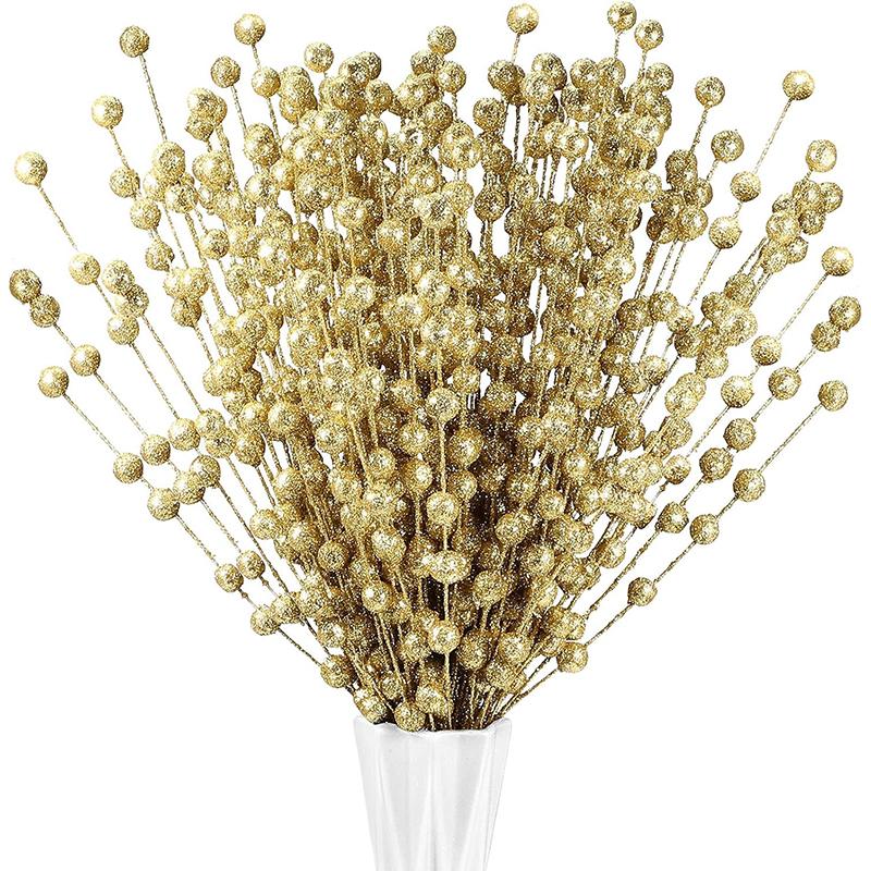 50Pc/Pack Glitter Christmas Berry Artificial Foam Flowers Christmas Tree Decor for Home Wedding Decor DIY Wreath Accessories