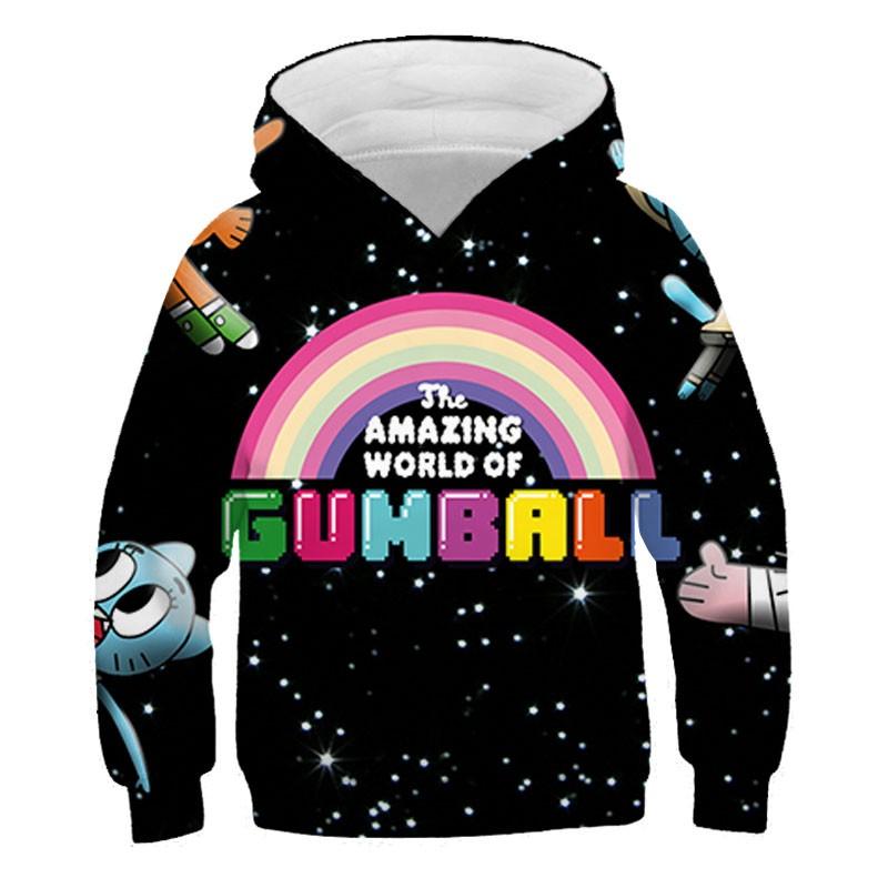 Spring and Autumn Animated Cartoon Gumball's Wonderful World 3D Printed Pullover Cute Vibrant Fun Long Sleeves Hooded Sweatshirt