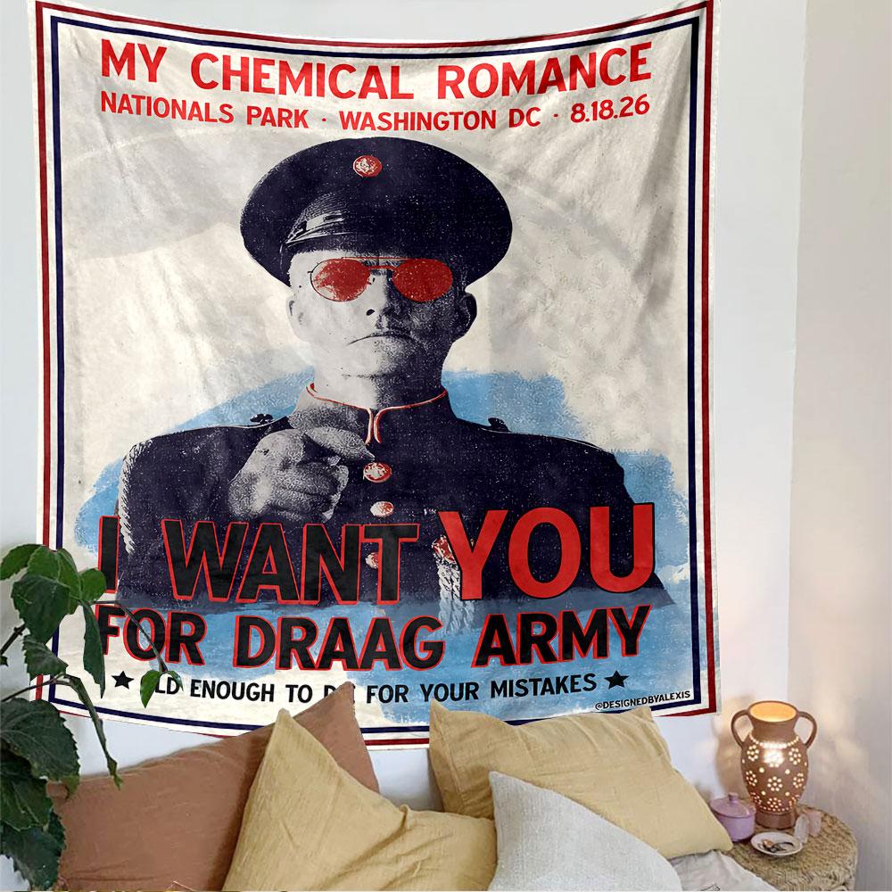My Chemical Romance Tapestry Wall Hanging, Draag Army Concert Poster Art, Rock Wall Decor for Bedroom Living Room Dorm