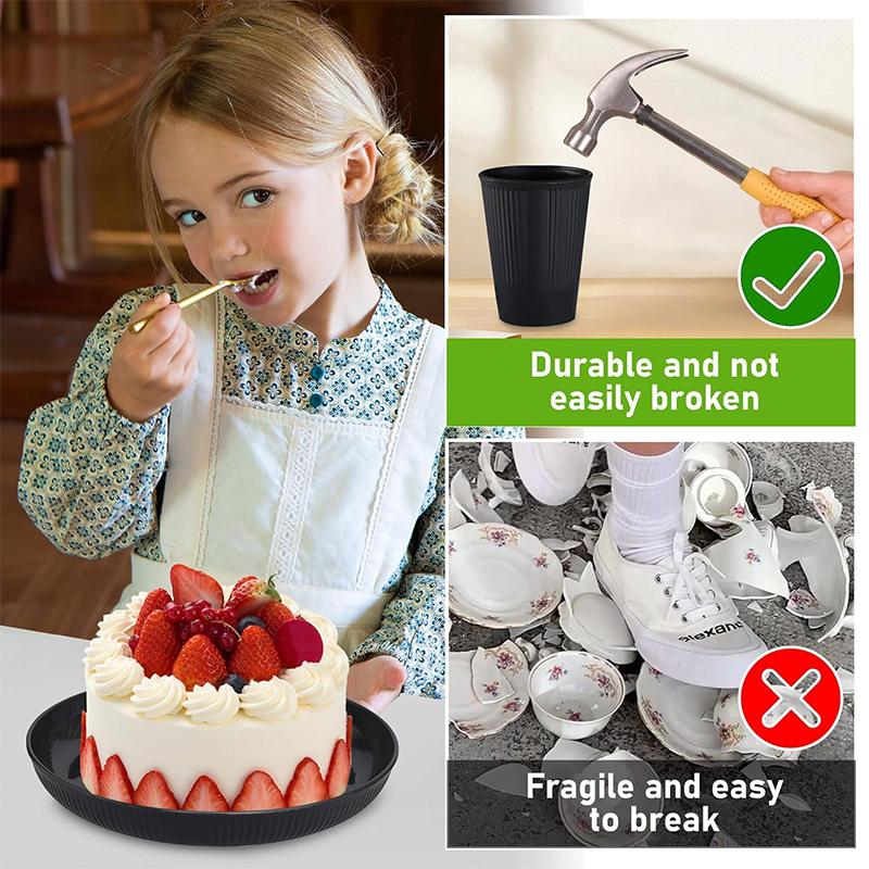 12 ks Sada nádobí ze pšeničné slámy Nerozbitná sada talířů a misek Opakovaně použitelné sady nádobí Vhodné do myčky a mikrovlnné trouby