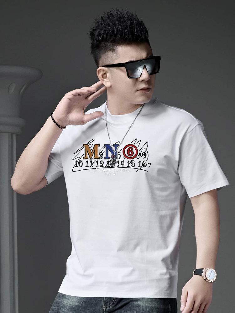 European Style 2025 Summer New Men's Letter Print Rhinestone Short-Sleeve T-Shirt Trendy Brand Half-Sleeve Top Round Neck Tee