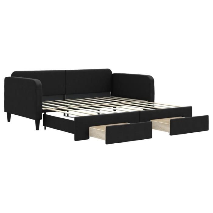VidaXL Lit de jour avec gigogne et tiroirs noir 90x190 cm tissu 3196864