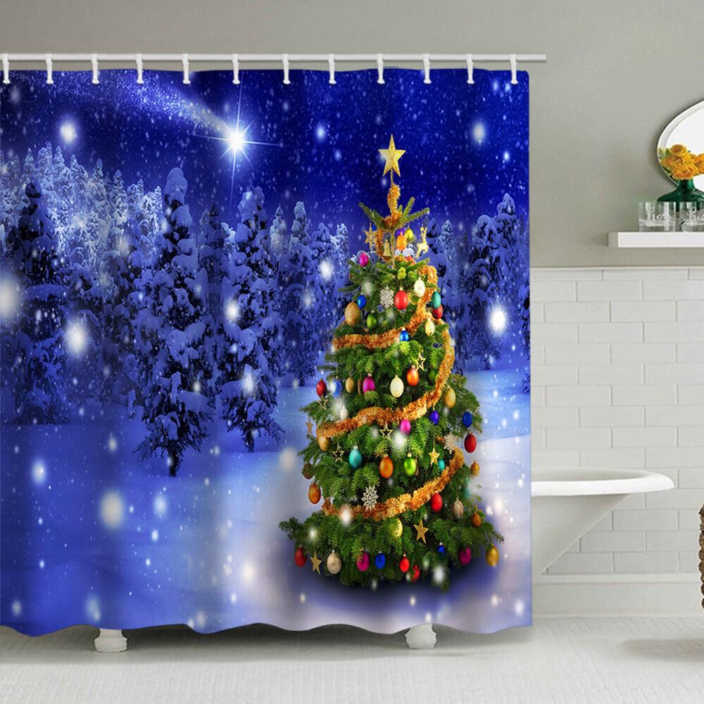 

Christmas Shower Curtain Waterproof Polyester Bathroom Decor with Hooks Washable Bathtub Curtain W150X180H CM