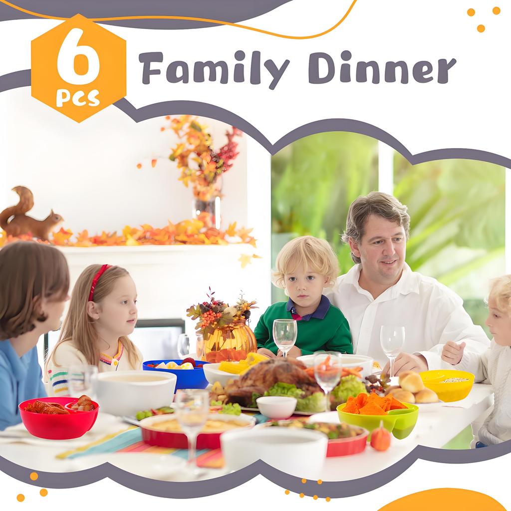 Smart Snack Bowls Keep Chips Crispy | Divided Compartments for Dips | Stackable & Dishwasher Safe 6-Piece Set In Vibrant Colors