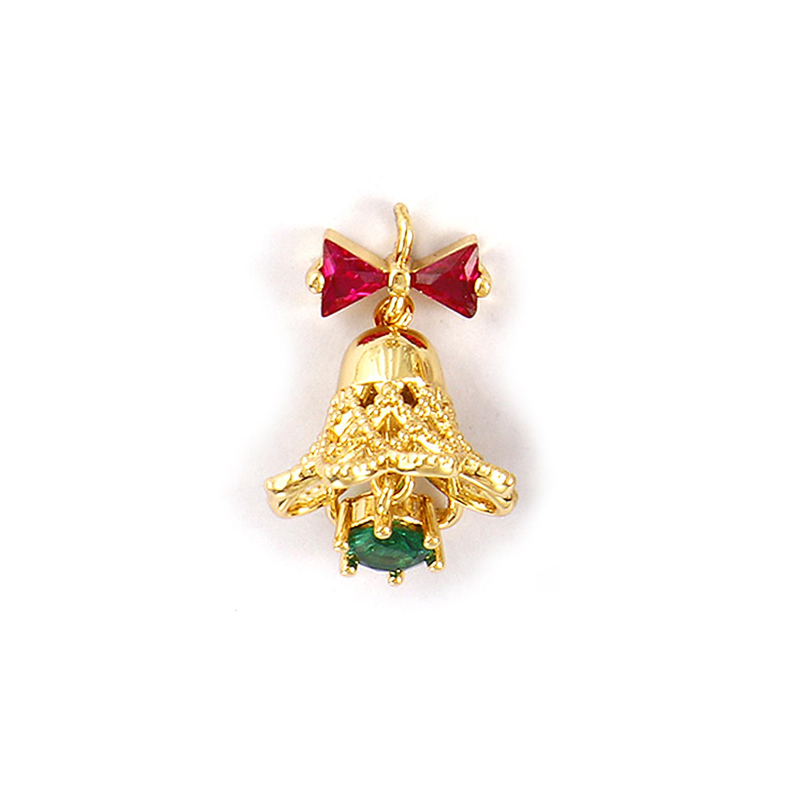 

1 Piece Brass&Cubic Zirconia 3D Charms Multicolor Christmas Jingle Bell Imitation Pearl Pendants For DIY Necklace Jewelry Making