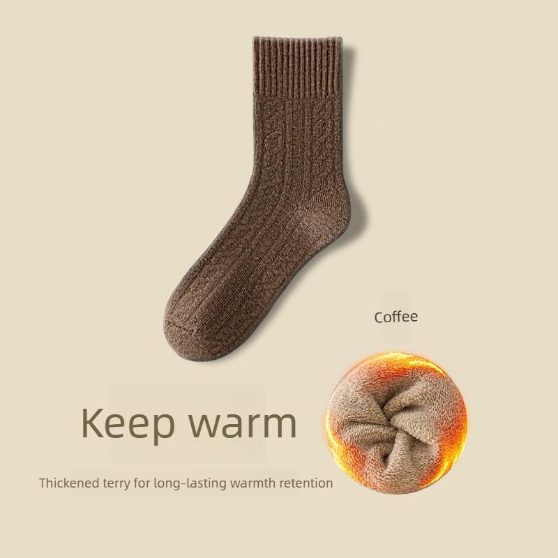 Female Autumn and Winter Plus Velvet and Thick Hair Ring Warm Not Frozen Feet Sleep Tube Socks
