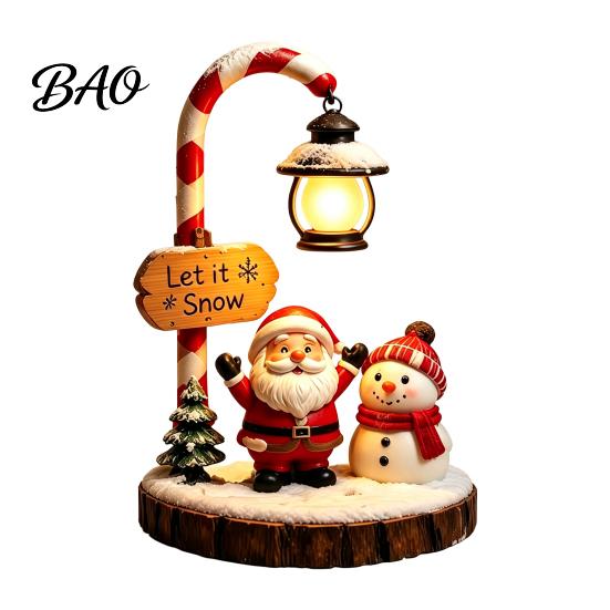 Resin Desk Lamp for Dormitory Christmas Santa Claus Reading Lantern, Snowman Elk LED Night Light with Warm Bedside Lighting Kids Room Glow,