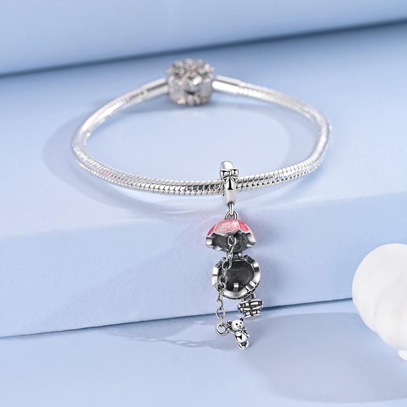 Original Copper Charm Bead Openable Shine Pink Balloon Bear Pendant Fit Original Bracelets Necklace Diy Accessories