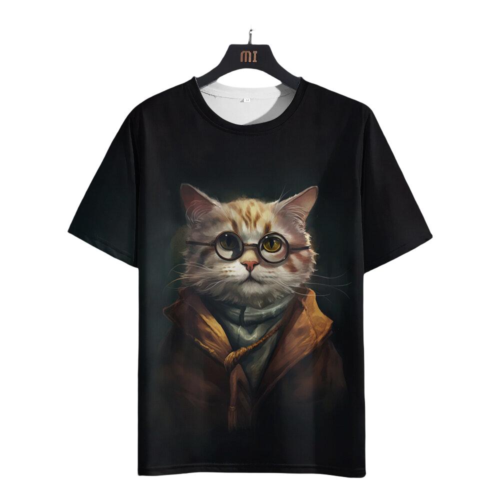 Men's Casual T-shirt 3D Print Fun Animal Cats Print Short Sleeve Street Round Neck Tops