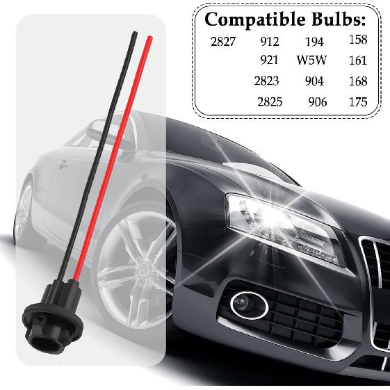 Carleef 6PCS 194 Bulb Socket with Extension Wiring Harness,T10 Socket for 158 161 168 175 W5W 194 Bulb,Universal Tail Light Socket Car Accessories