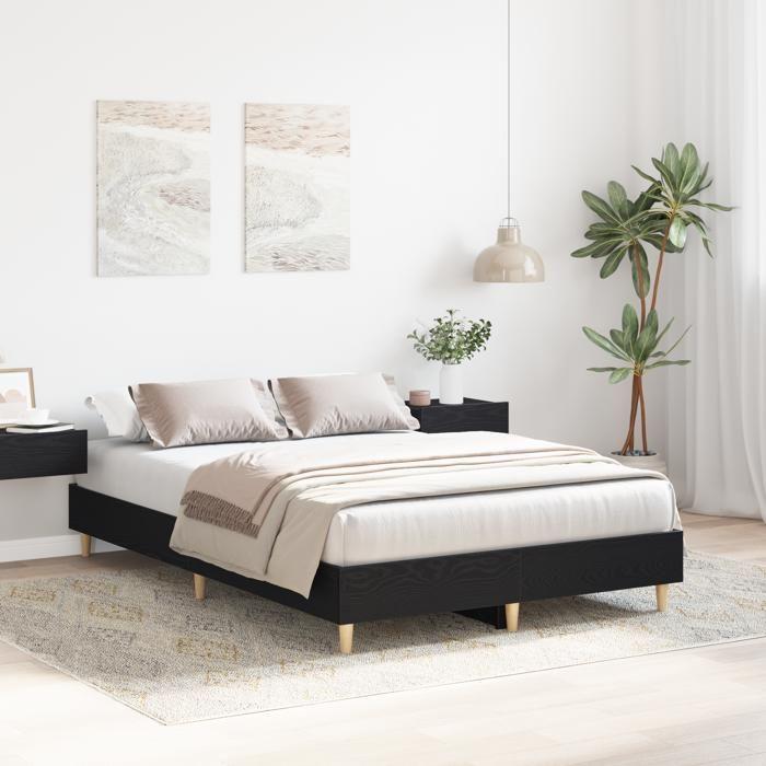 Lit vidaXL 135x190 cm en chêne noir, bois d'ingénierie 862856