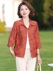 Elderly Women's Summer Solid Color Cardigan with Three-Quarter Sleeves
