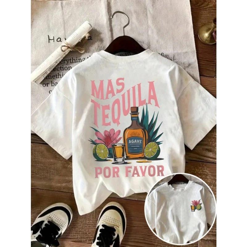 Tequila Cocktail Margarita Glass Beverage Lemon Flower Letter Print Women TShirt XXXL