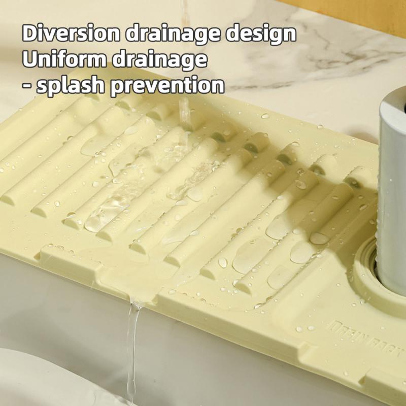 

1pcs Silicone Faucet Splash Pad Kitchen Foldable Drainage Mat Multipurpose Toilet Soap Storage Slope Design for Rapid Drainage