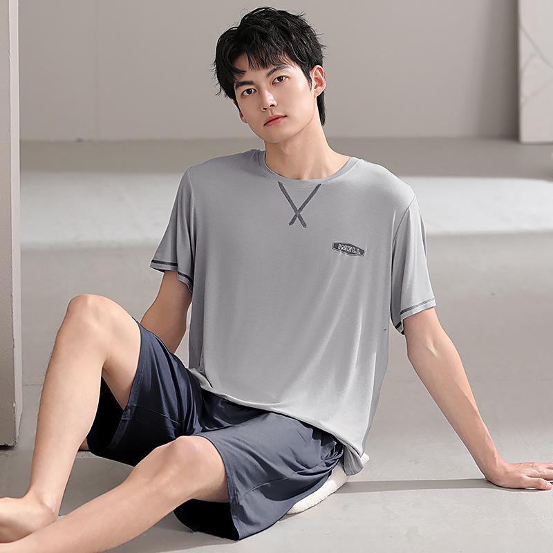 Men's Summer Modal Pajama Set: Korean Style Short-Sleeved Top and Shorts for Teens and College Students