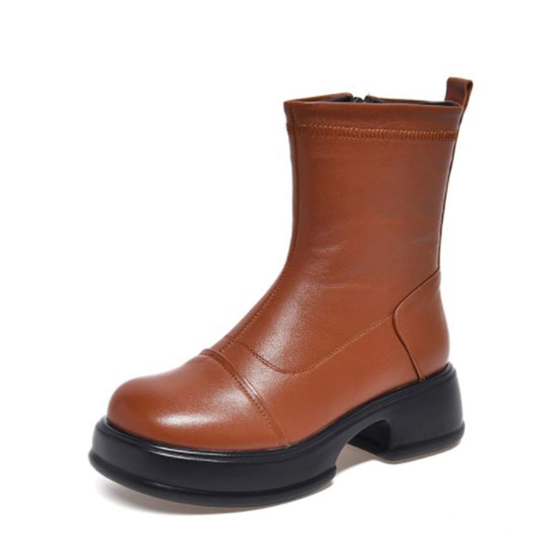 Fashion GKTINOO 2025 Autumn Winter Thick Heel Ankle Boots Women Warm Boots Shoes Handmade Genuine Leather Handmade Platform Boots 34-40