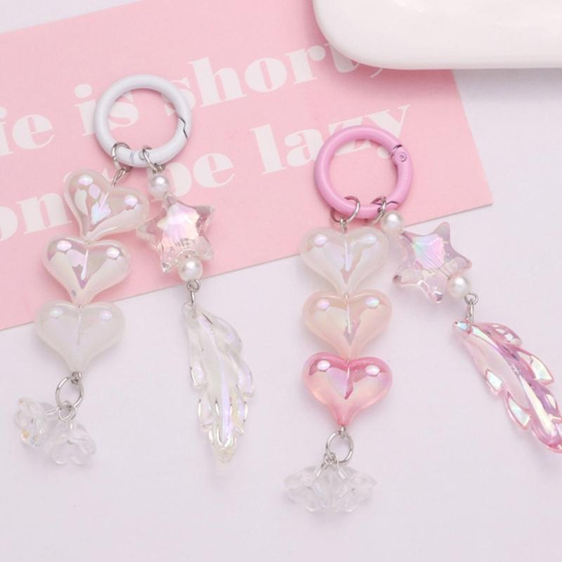 Sweet Heart Keychains Party Gifts Acrylic Material Cute Feather Keychains Handbag Pendent Keyrings for Women Girls