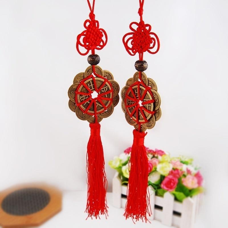 Feng Shui Mystic Knot Chinese Lucky Coins Cures Home Career Health Wealth Room Decor Wall Hanging Decoration Home Supplies