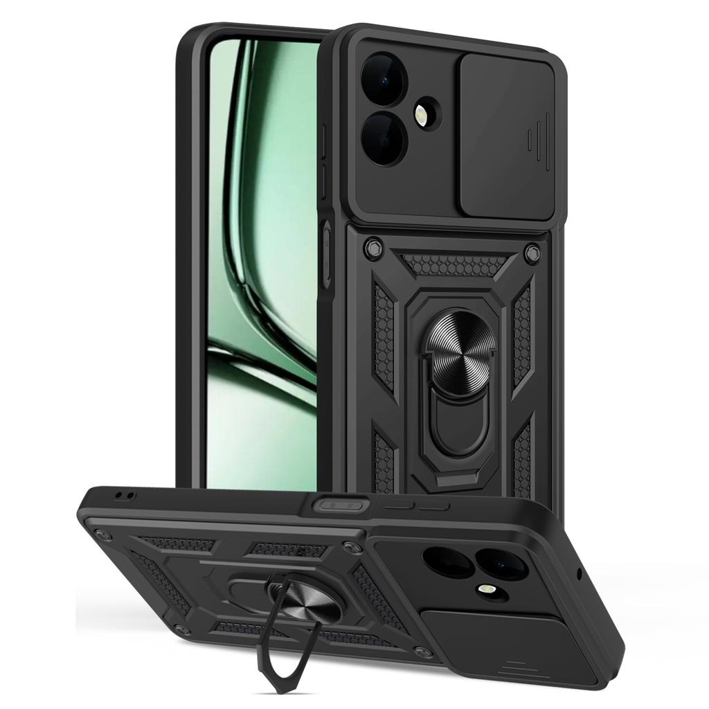 For Samsung Galaxy A07 4G Case with Slide Camera Lid PC+TPU Kickstand Phone Cover