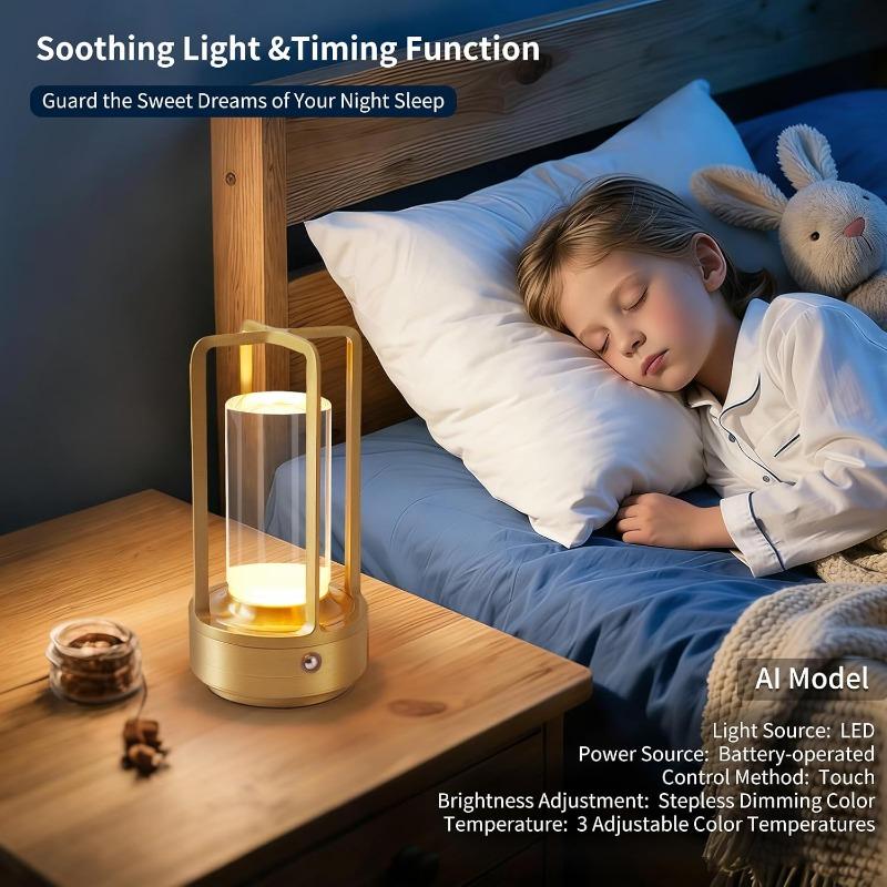 Portable Metal Cordless Table Lamp Touch Sensor Rechargeable LED 3-Color Dimmable Night Light for Bedroom Restaurant Home Outdoor Decor