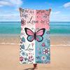 1Pc Fresh Pink And Blue Butterfly Flower Pattern Beach Towel High Aesthetic Value Swimming At The Beach Shoulder Wrap