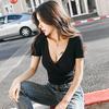 Sommer Damen Casual T-Shirt Top Mode Crop Top Sexy V-Ausschnitt Kurzarm Einfarbiges T-Shirt