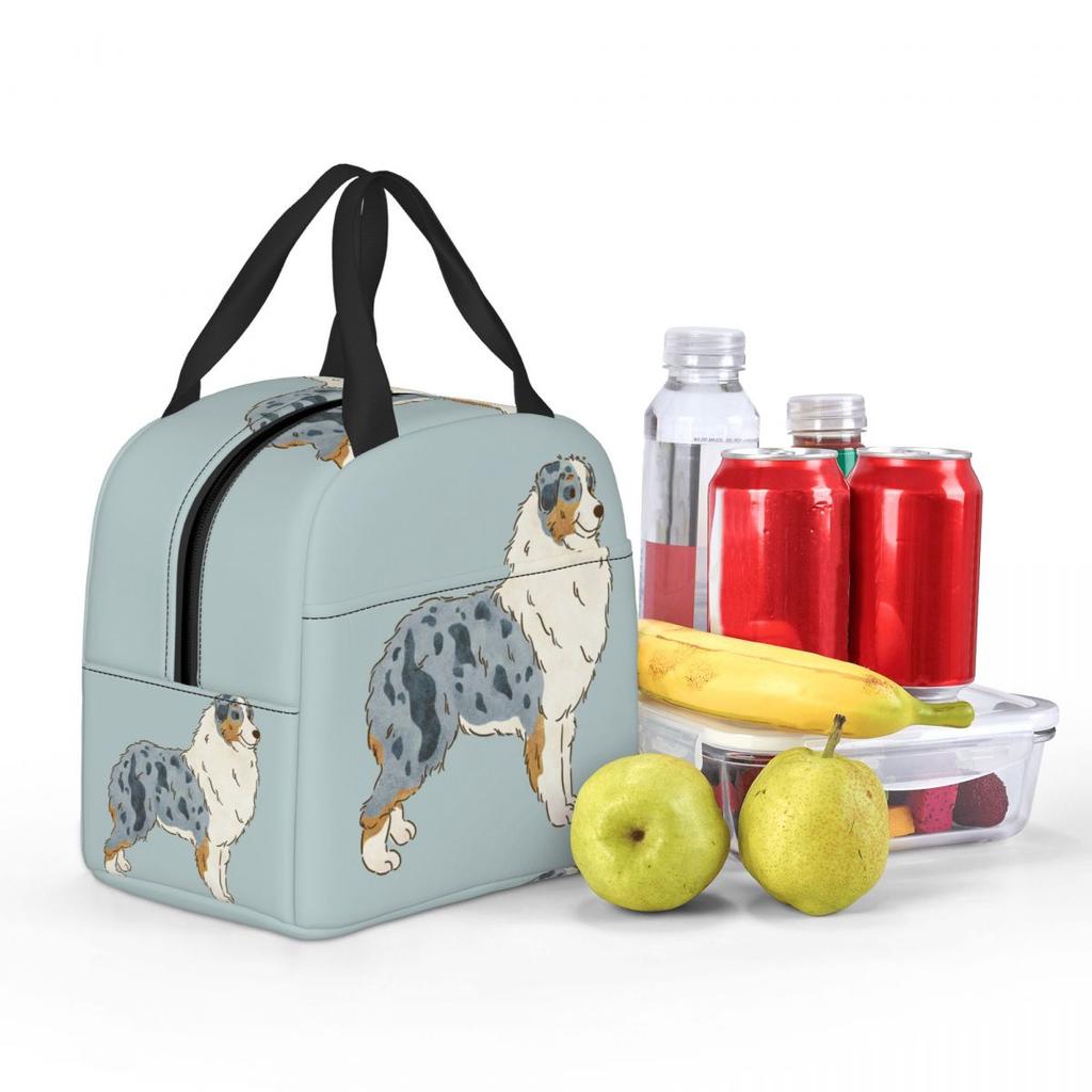 Australian Shepherd Aussie Dog Insulated Lunch Bag for Women Kids Leakproof Food Boxes Thermal Lunch Box Tote