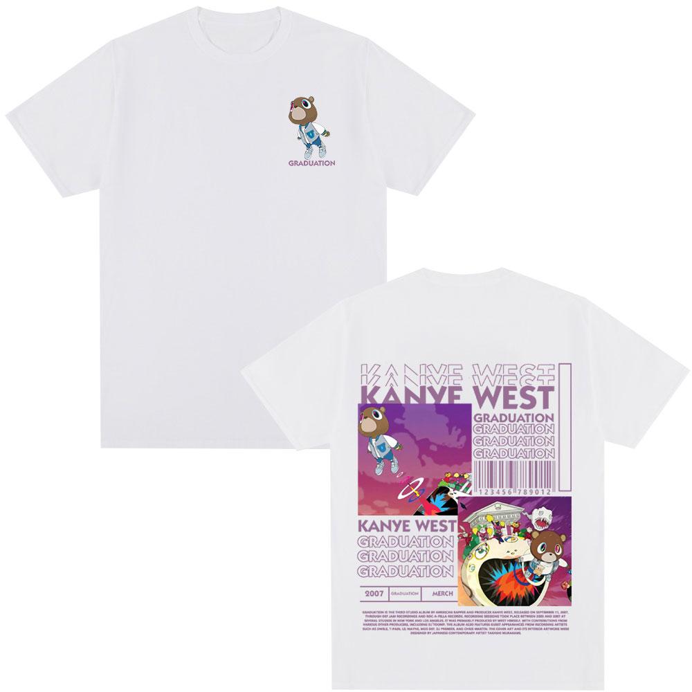 

Футболка с принтом медведя рэпера Канье Уэста Graduation для мужчин и женщин, модная футболка в стиле хип-хоп большого размера, повседневные футболки из хлопка с коротким рукавом XL белый