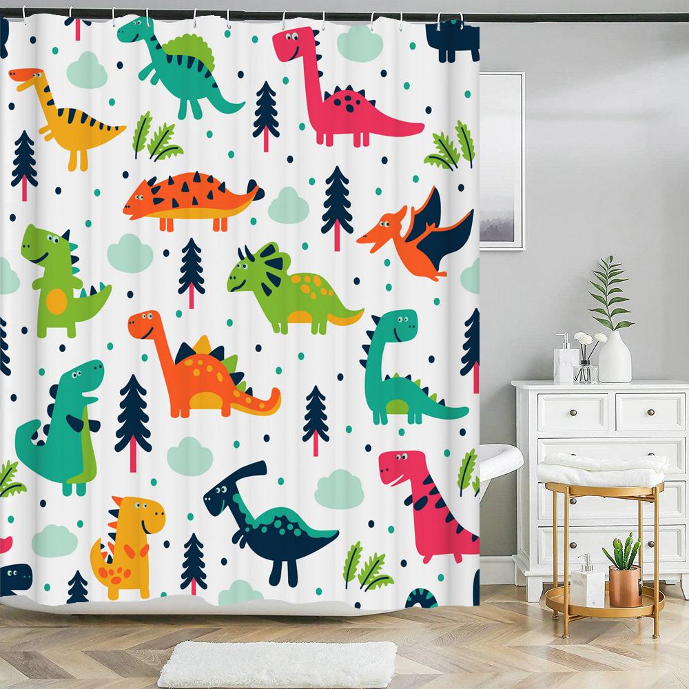 Cat Printed Shower Curtain Cartoon Animal Bath Curtains Bathroom For Bathtub Bathing Cover Shower Curtains with 12 Pcs Hooks