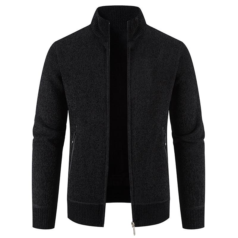 Men's Plus Size Thickened Velvet Zipper Cardigan Sweater - Youth Casual Stand Collar Pullover for Autumn and Winter