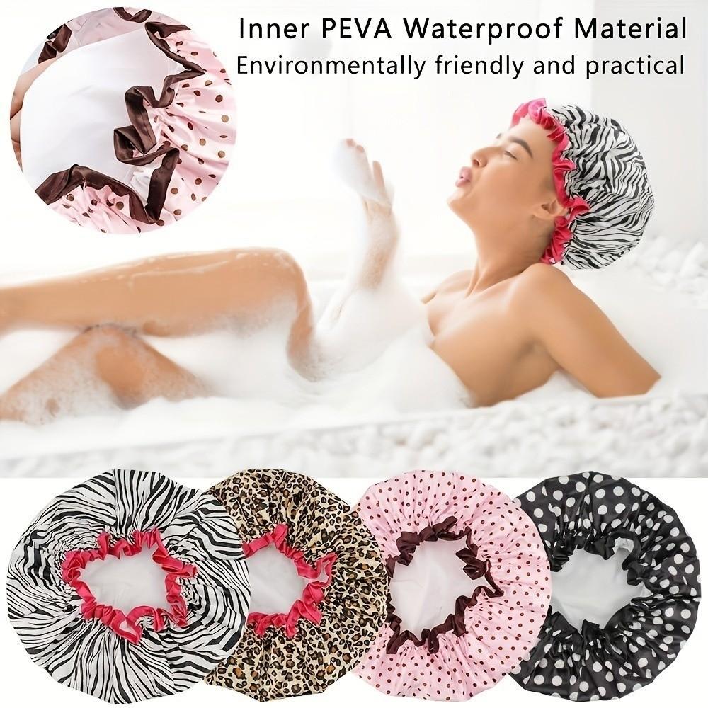 4PCS/SET Waterproof Printed Bonnet Double-layer Hair Care Hat Bath Essential Shower Cap  Shower