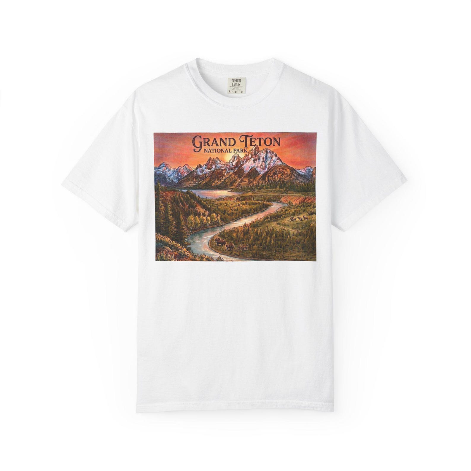 Grand Teton Mountain Landscape T-Shirt | Scenic Wyoming National Park Tee S