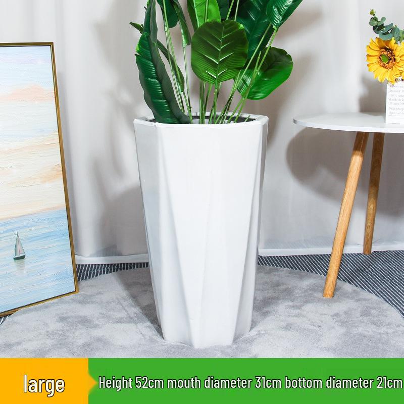 Large Light Luxury Ceramic Flower Pot for Floor or Table, XL Diameter, Album Style for Green Plants & Silk Flowers