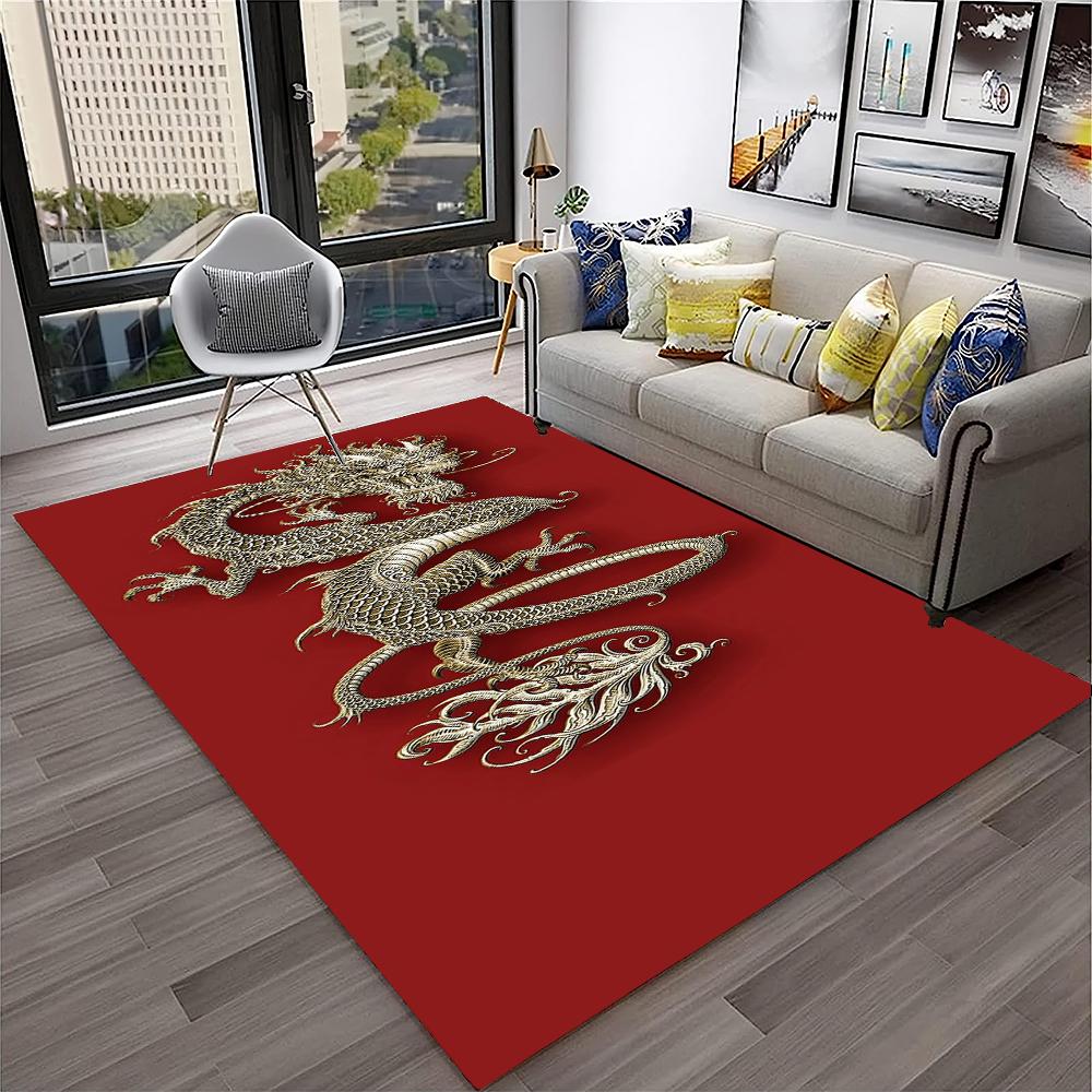 3D-Teppich mit chinesischem Drachen, Mythos, Kunst, Cartoon-Motiv, für Zuhause, Wohnzimmer, Schlafzimmer, Sofa, Fußmatte, Dekoration, Kinderspielbereich, rutschfeste Bodenmatte