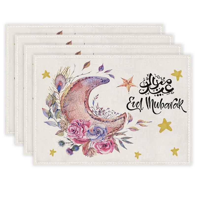 1/4pcs Ramadan Kareem Linen Placemat Table Ornaments 2025 Muslim Islamic Party Supplies Eid Mubarak Home Decoration Gift Favors