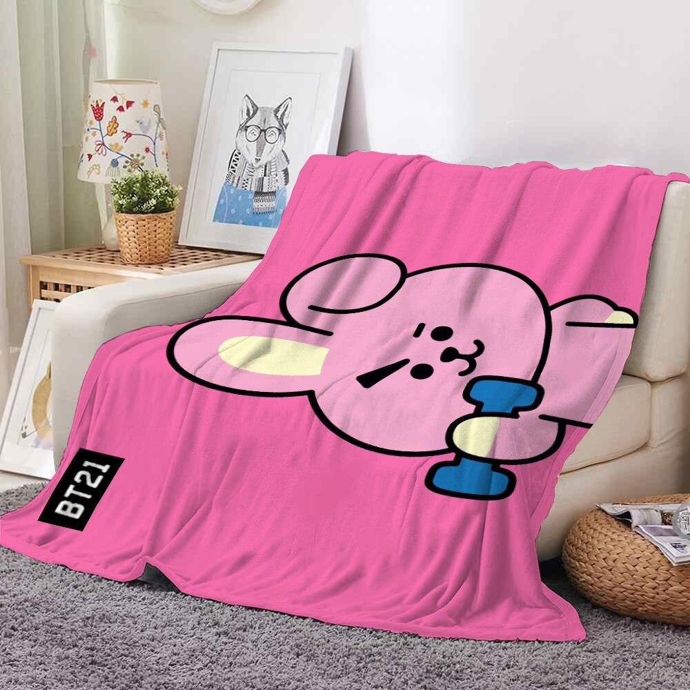 2022 Kreslená deka bt21 Měkké fleecové deky Deky Home Dekor Ložnice Obývací pokoj PohovkaDigital potištěné deky na cesty