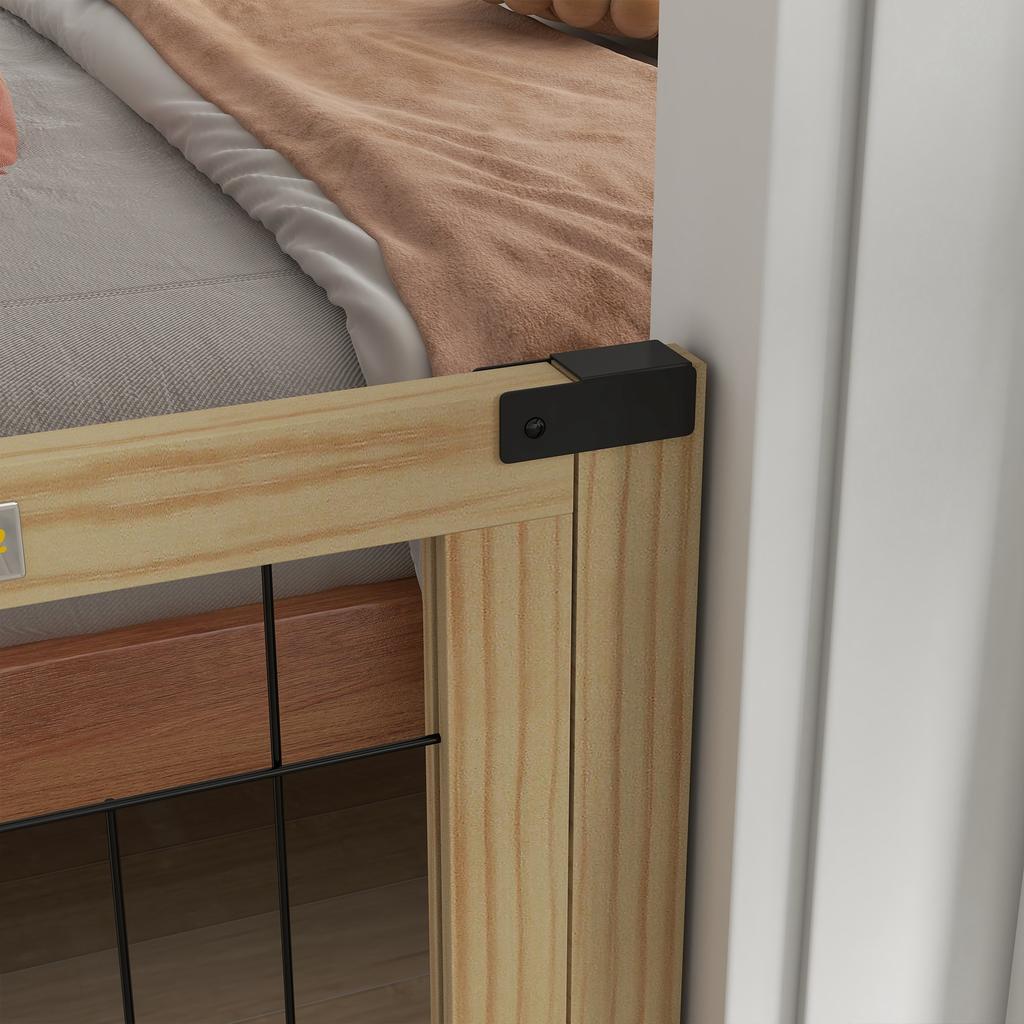 Extendable Dog Gate with Door and 2 Panels, Triangular Feet, 112-159x70 Cm, Natural Wood