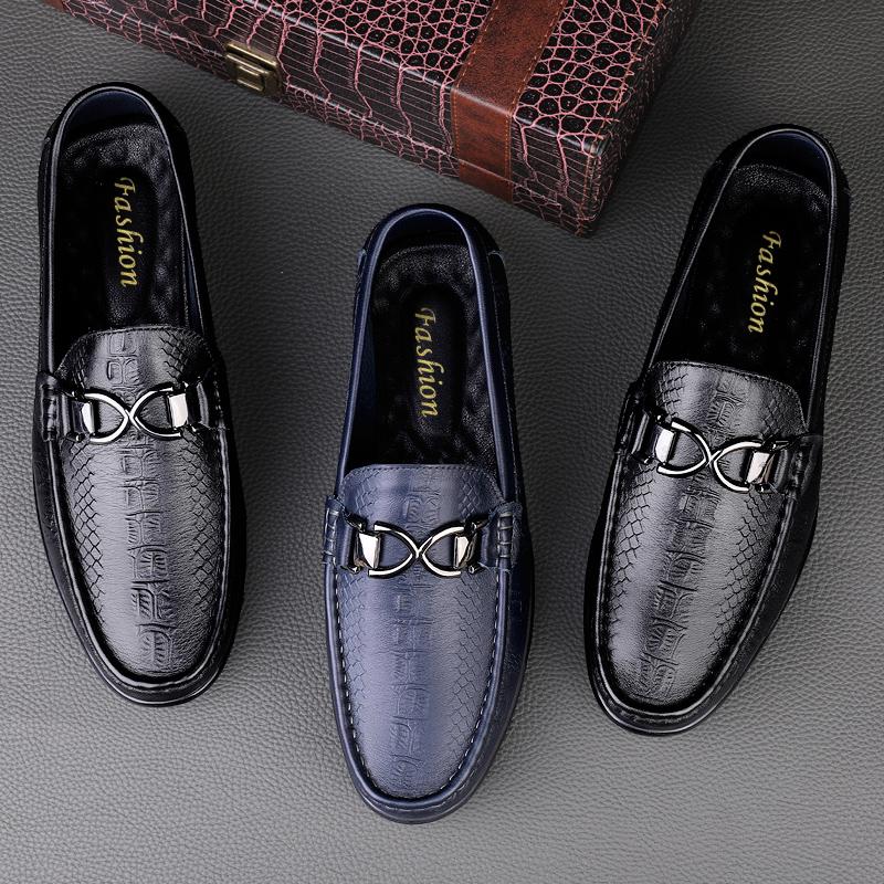 Fashion Genuine Leather Mens Formal Blue Loafers Handmade Business Casual Shoes High-quality Formal Shoes for Men Driving Shoes Mocassin