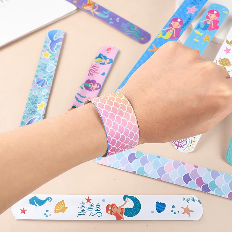 12pcs Mermaid Slap Bracelets Kids Girls Little Mermaid Birthday Party Favors Gift for Guest Classroom Prize Goodie Bag Filler
