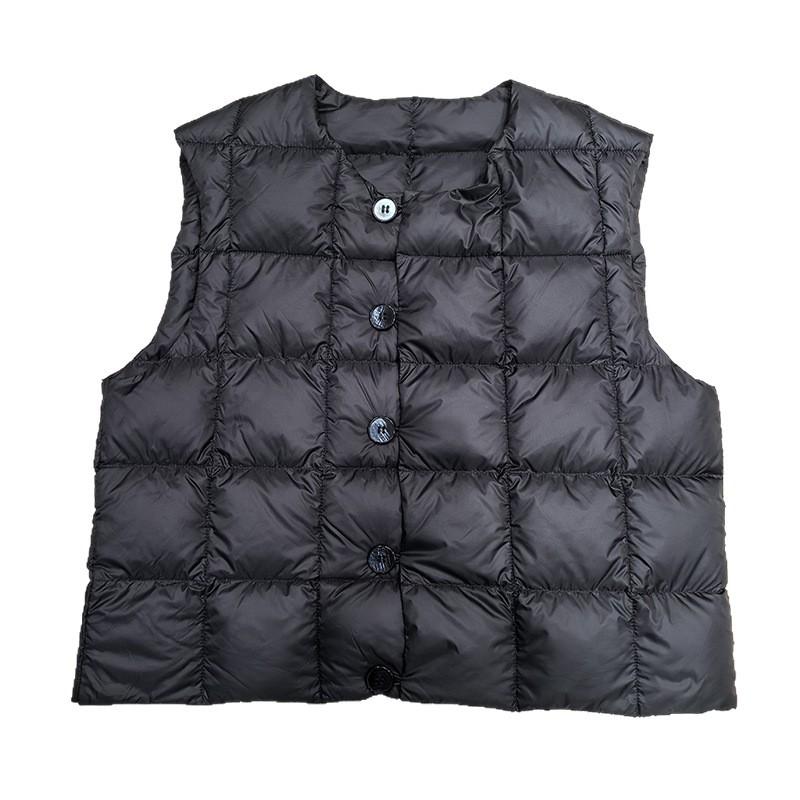 Crew Neck Tofu Cubes Down Jacket Vest Vest Women's Short Fashionable Foreign White Duck Down Small Down Vest