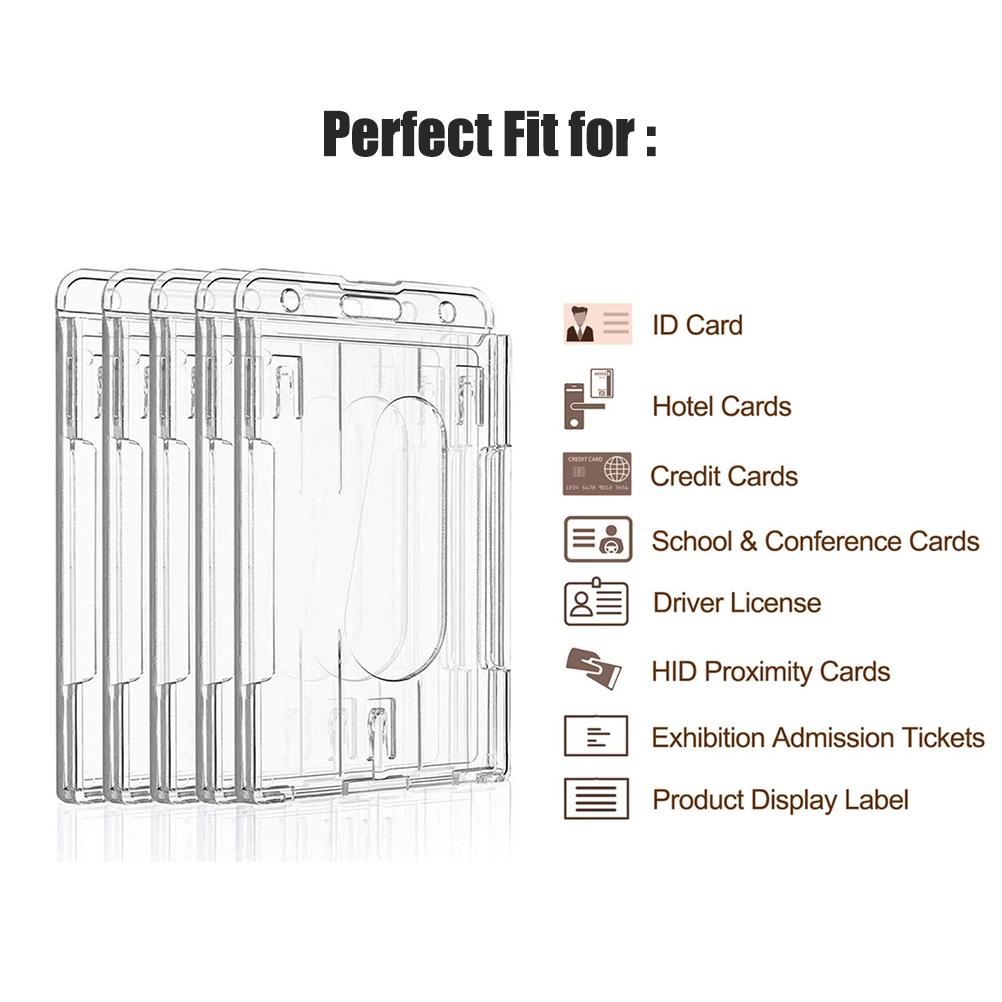 5Pcs Vertical 2 Card Badge Holder Transparent Plastic ID Credit Card Protector with Thumb Slot