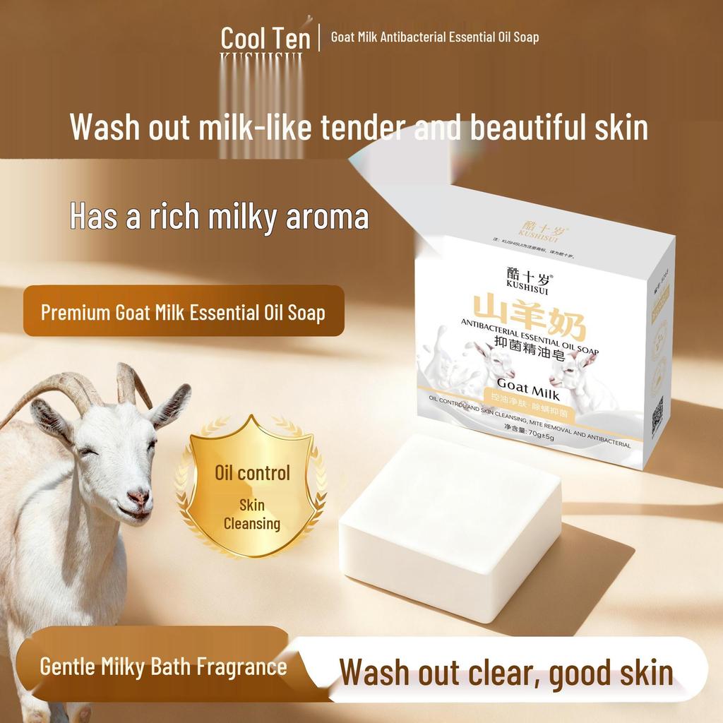 Antibacterial Goat Milk Essential Oil Soap for Hydration & Smooth, Tender Skin - Oil Control & Mite Removal
