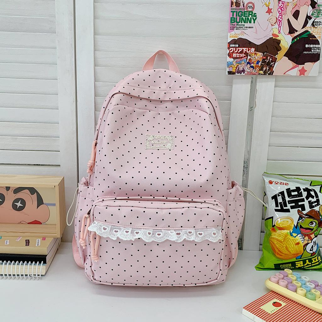 Schoolbag new high-value sweet student schoolbag polka dot lace casual backpack large capacity lightweight backpack